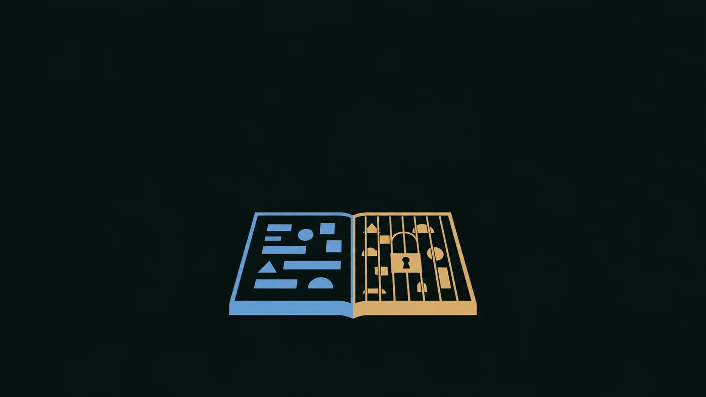 Two-color illustration of a registry ledger with operations sorted into two columns