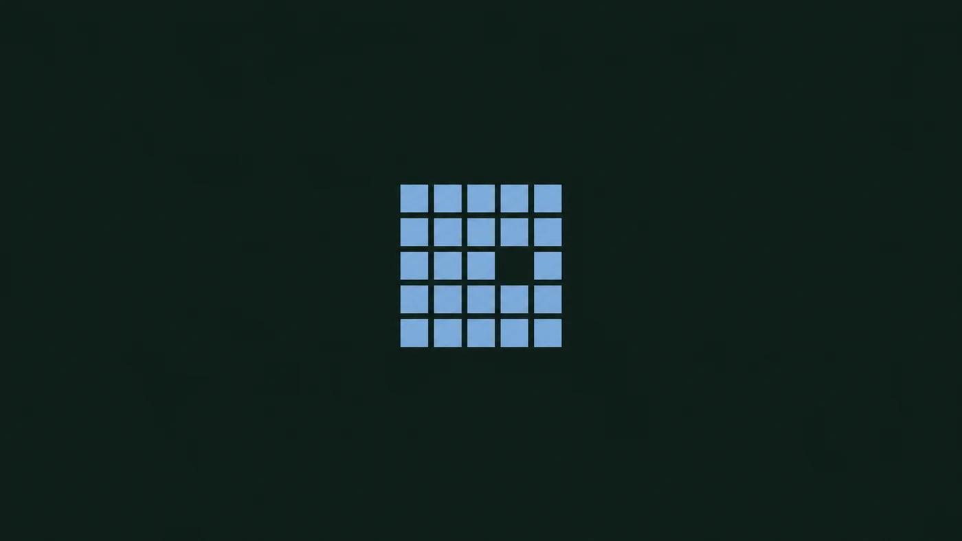 Two-color illustration of a grid of cells with a single cell gone dark