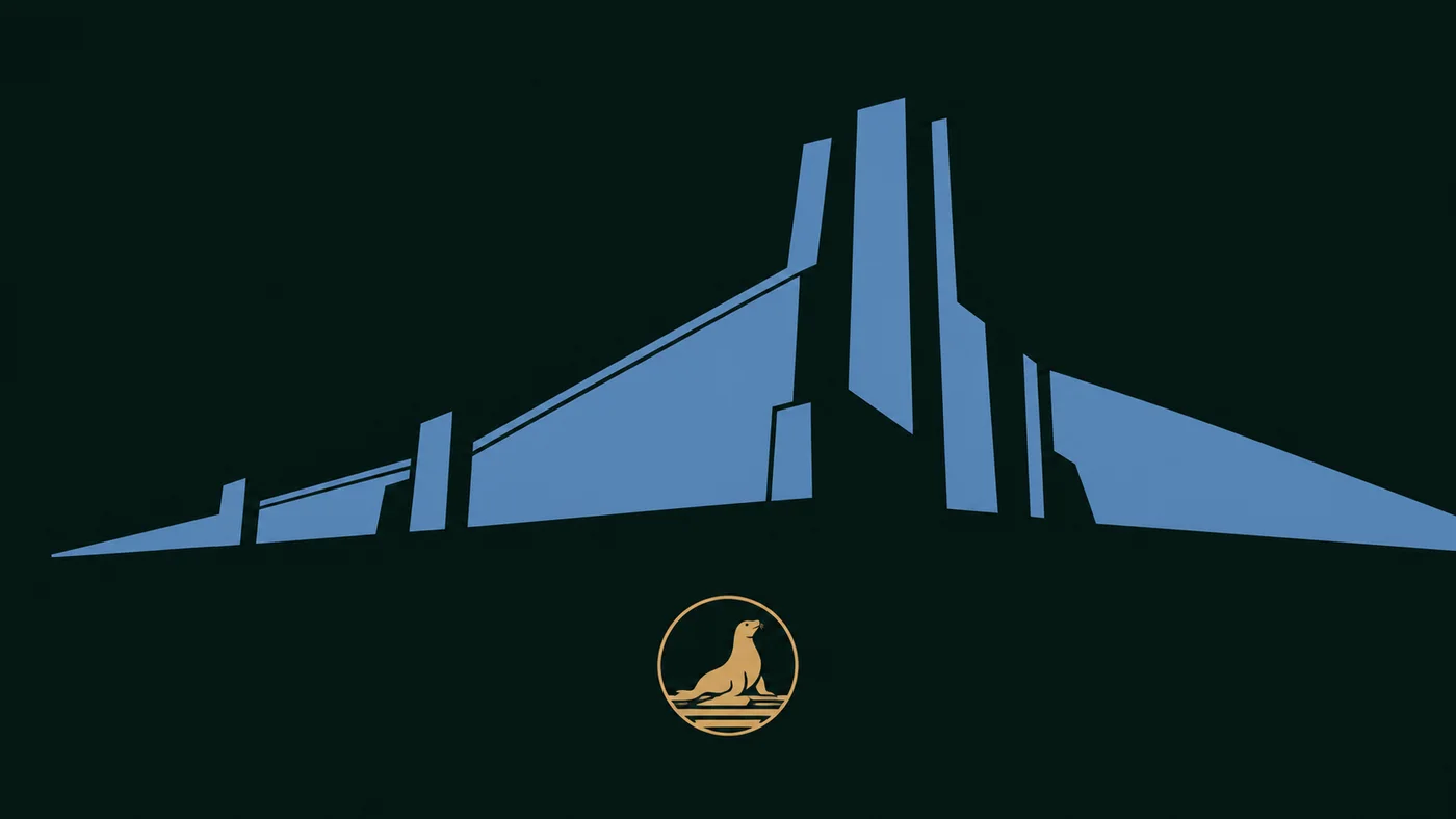 Two-color illustration of an official seal beside a much larger unexamined structure