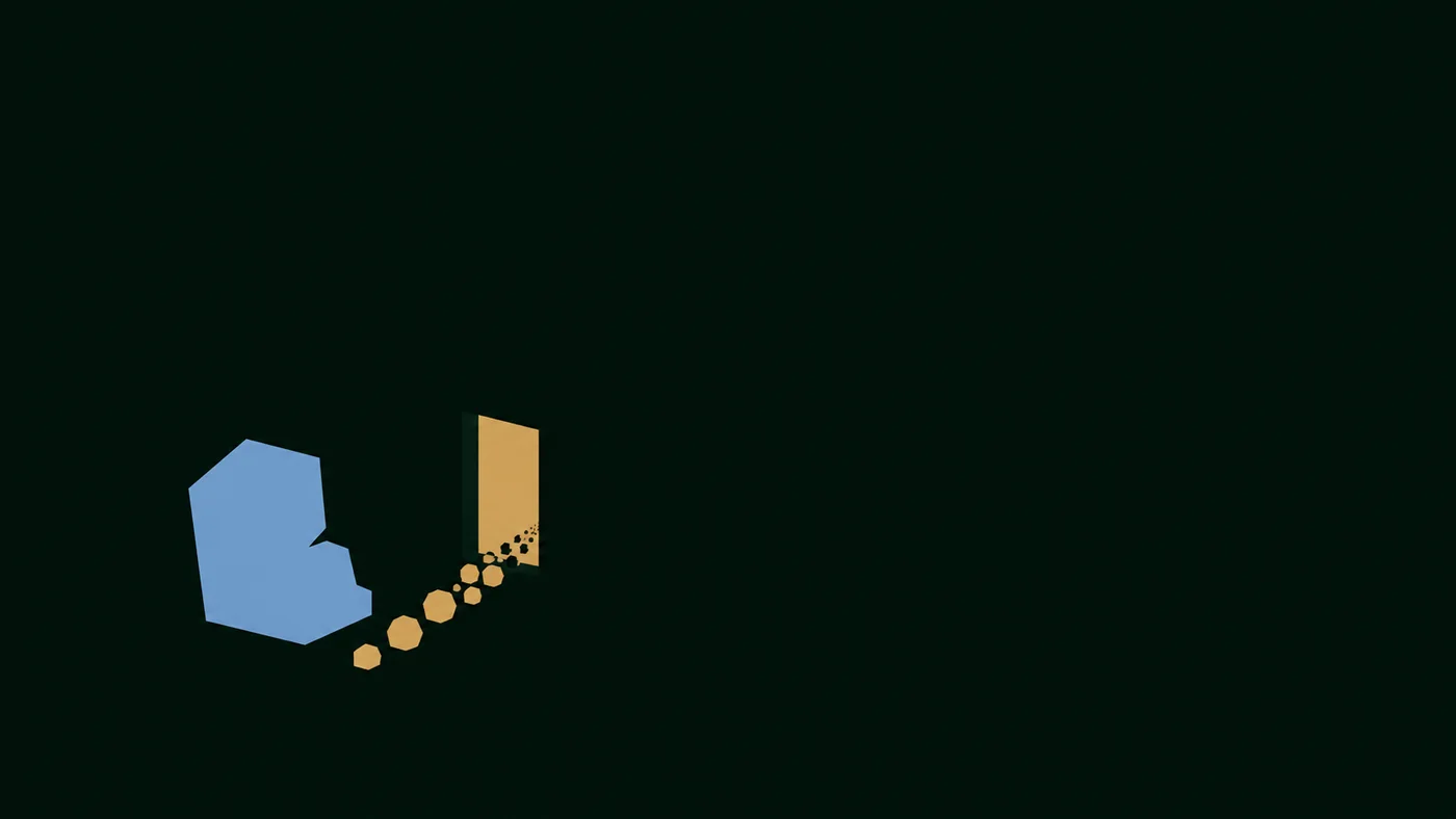 Two-color illustration of small shapes passing through a door while one large shape stays
